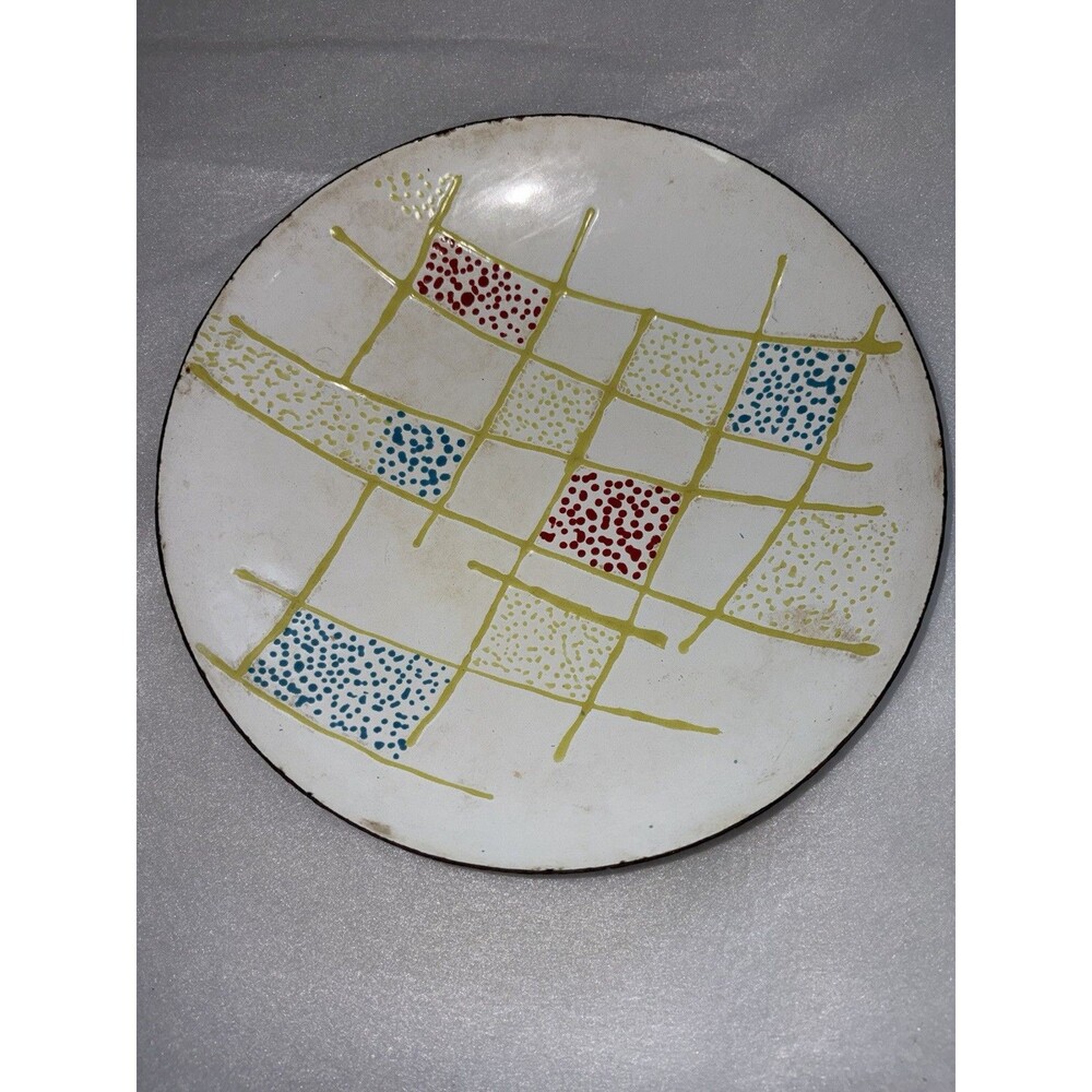 Vintage MCM Plate Unmarked Square Pattern Grid Design 8.5